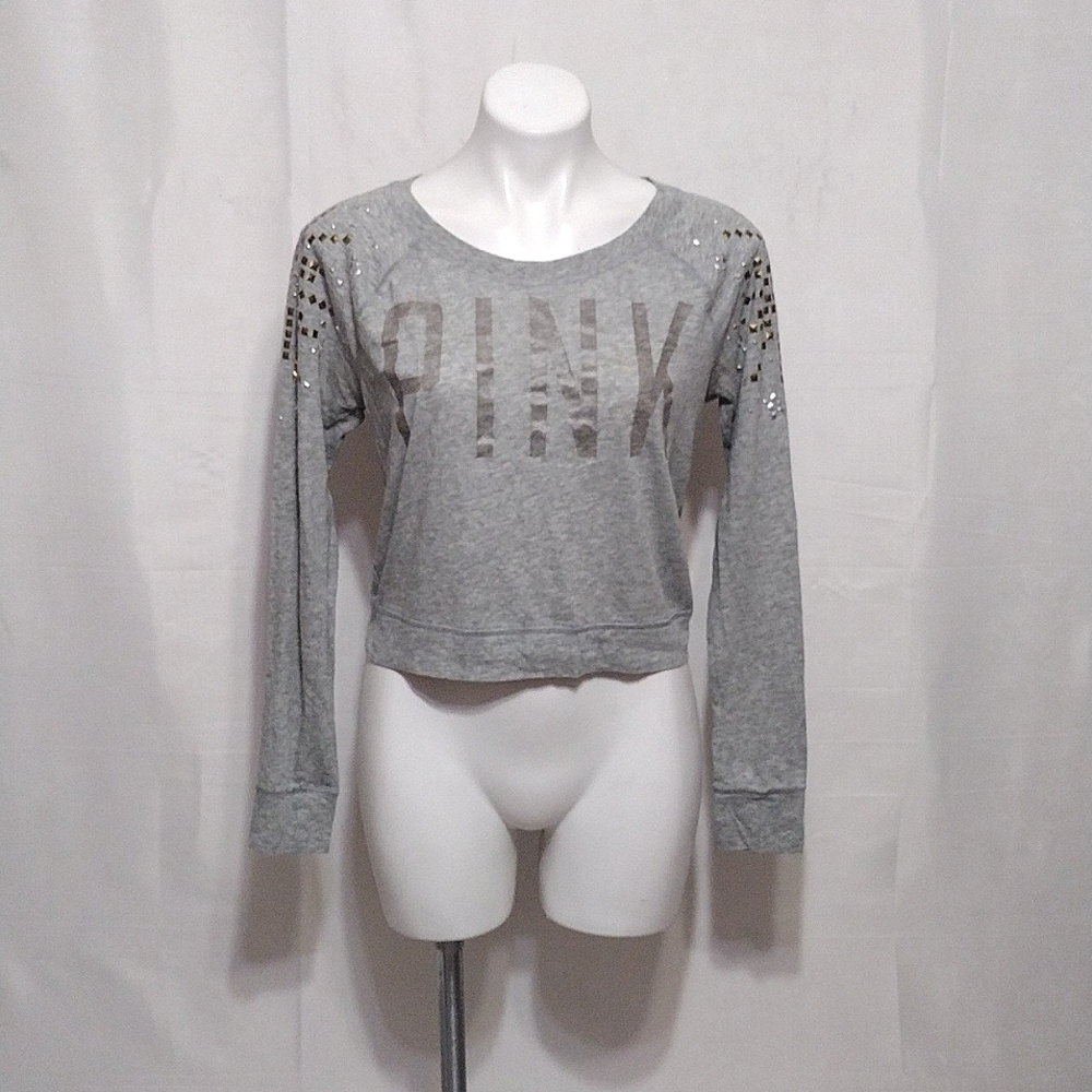 PINK Victoria's Secret Cropped Studded Raglan Top Long Sleeve Y2K Streetwear M